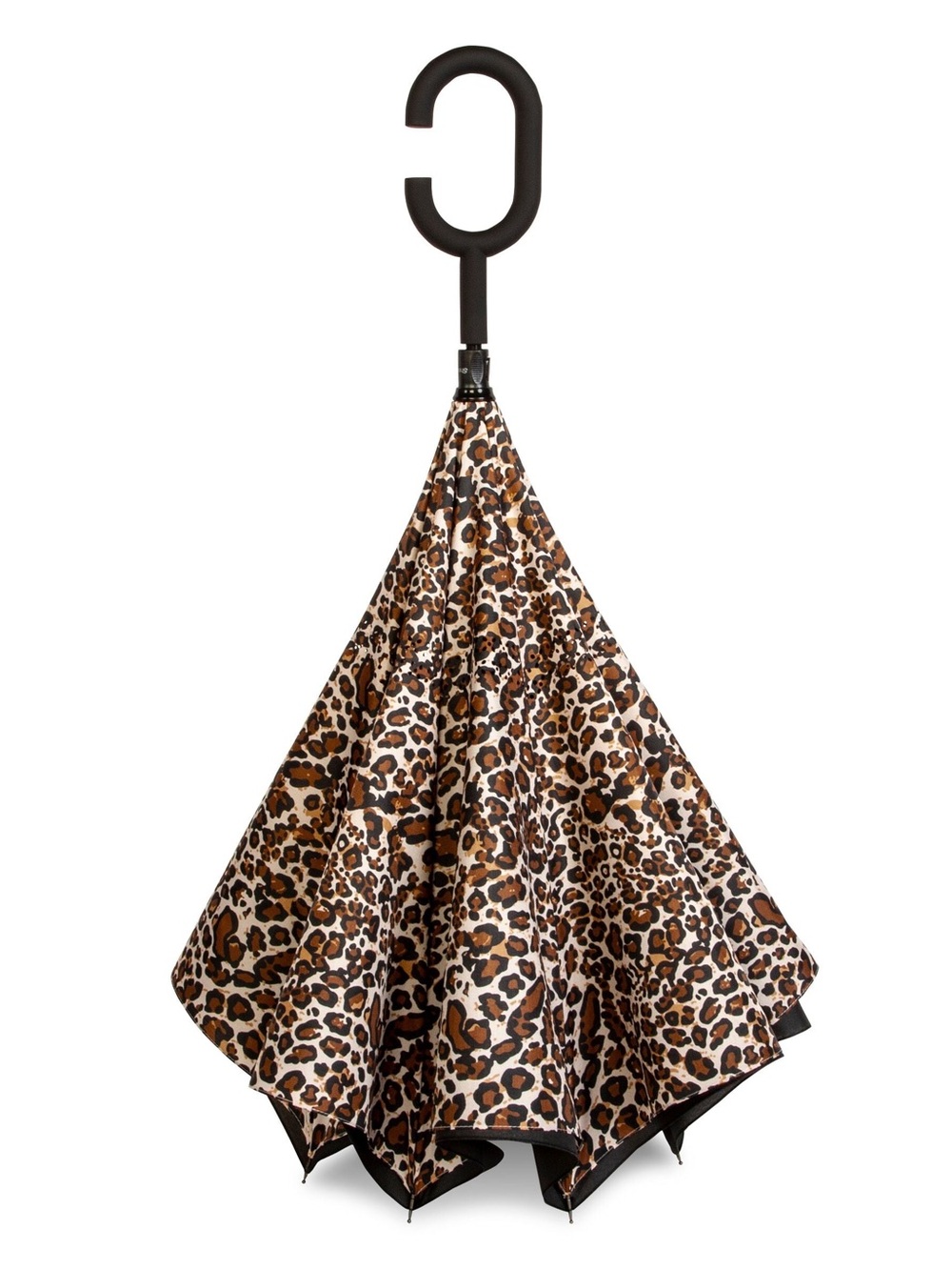 Sharpty Reversible Leopard Print C-Handle Umbrella - Brown